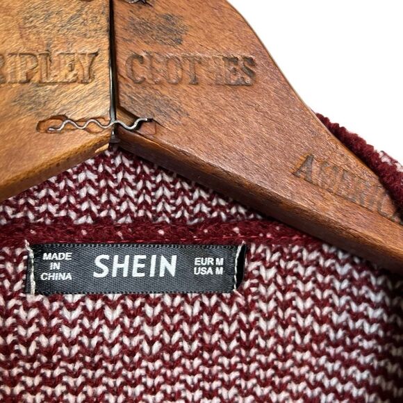 SHEIN Checkered Mock Neck Cropped Pullover Sweater Burgundy White Medium - Picture 7 of 10